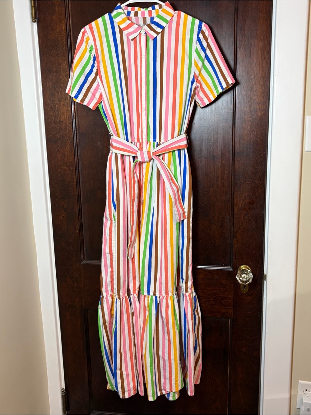 Pride Target Dress Sz Small Multi Color Striped Rainbow Short Sleeve Maxi Shirt